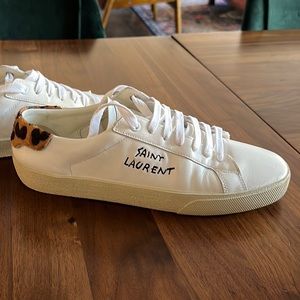 Saint Laurent White Sneakers with Leopard Detail